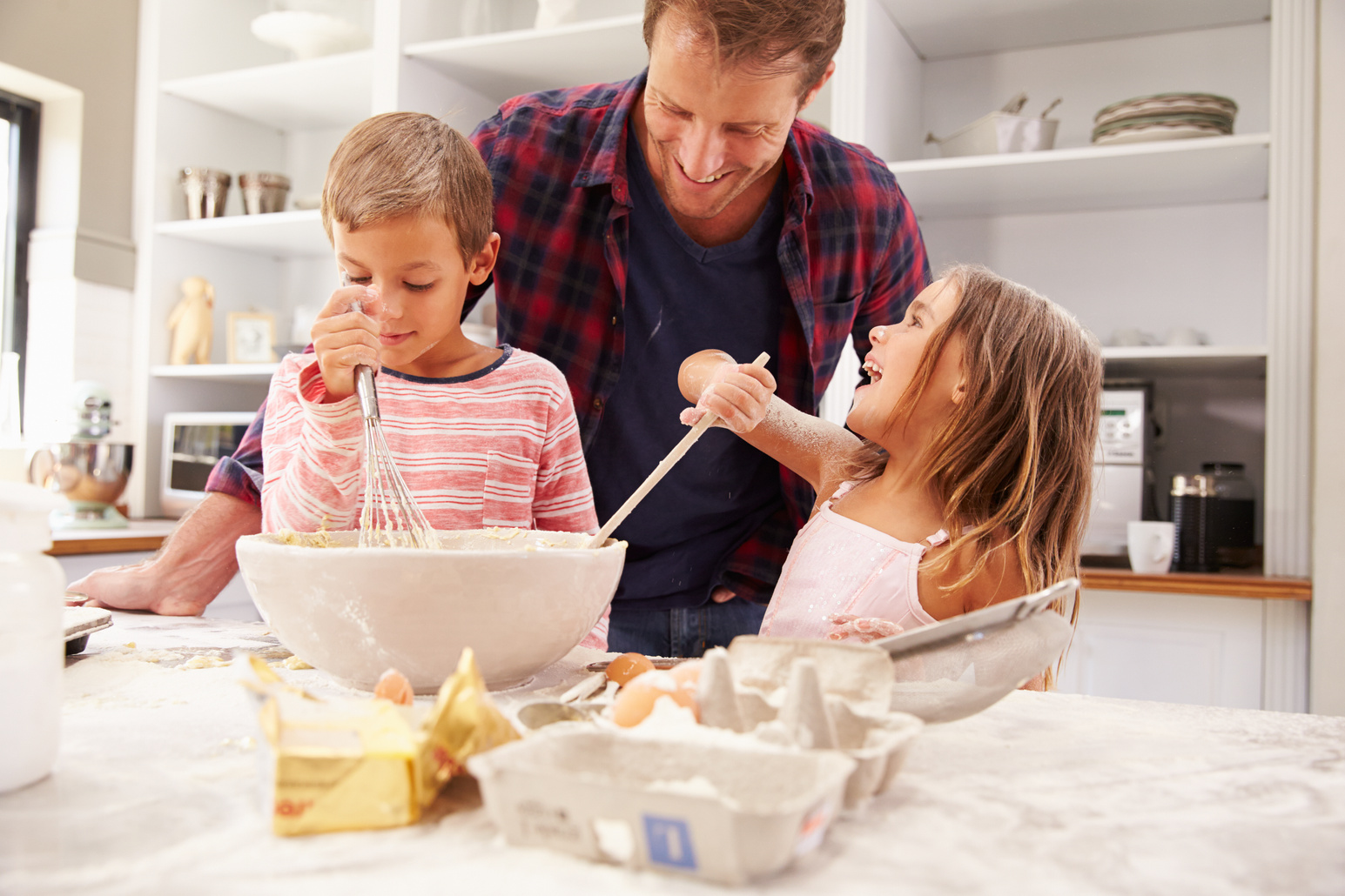 Father Baking with Children at Home